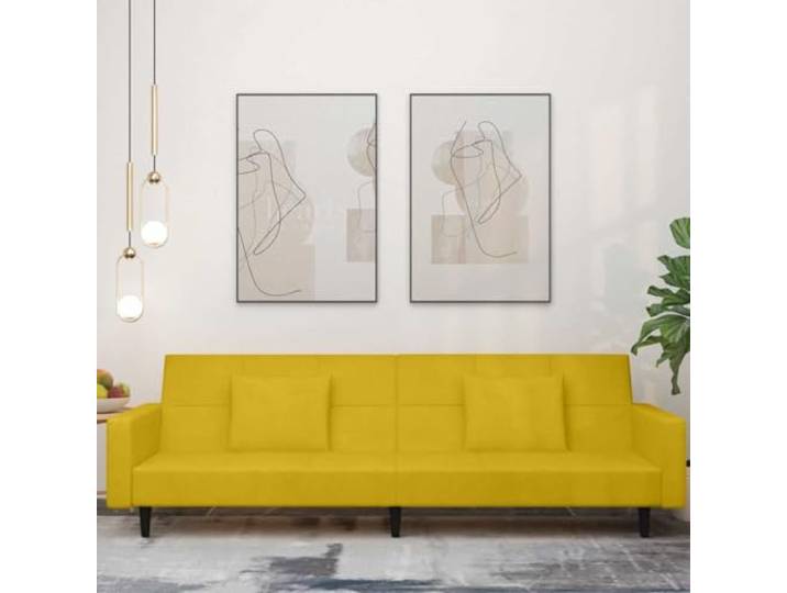 HEFZGDB Schlafsofa 2-Sitzer Gelb Samt mit 2 Kissen – 2-in-1 Funktionsmöbel für Gästeübernachtung, bequemes Sitzgelegenheit, robuster Holzrahmen, platzsparend für Wohnzimmer