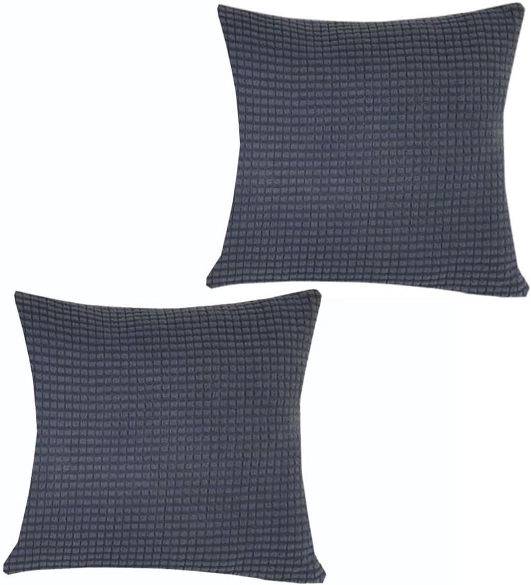 Set van 2 donkergrijze kussenhoezen van zachte stretch corduroy voor sierkussens, 50 x 50 cm