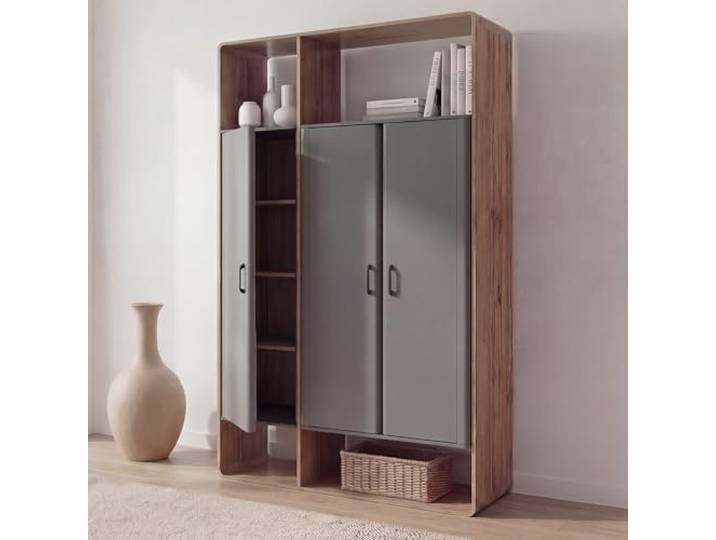 Mendler Schrank HWC-P43 200x120x55cm MDF - Rivera-Eiche-Optik, dunkelgrau