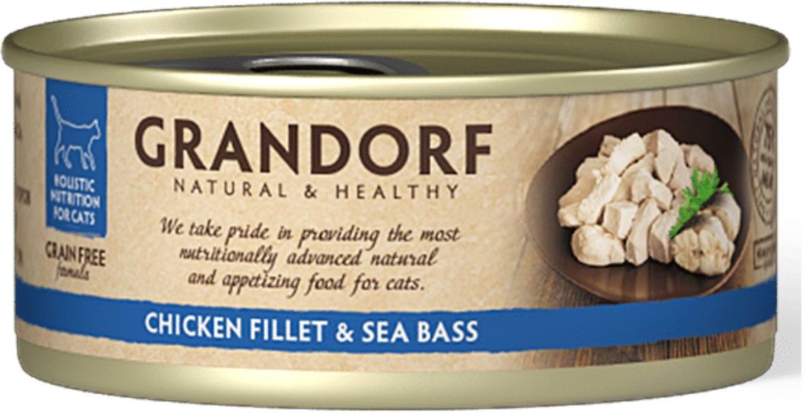 Grandorf Alimento Umido per Gatti Filetti di Pollo e Branzino 70 g