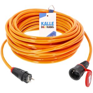 Kalle-das-Kabel Verlängerungskabel Classic, für außen IP54, Schutzkontakt, Kabeltyp H07BQ-F aus Kunststoff, orange, 20 m