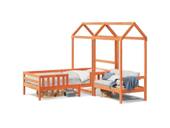 Makastle Kinderbett mit Bank und Dach 80x200 cm Kiefernholz Wachsbraun