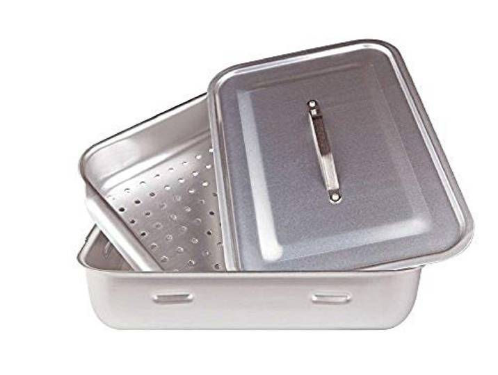 Agnelli Töpfe eckig Dampf mit Deckel, 2 Griffe, Aluminium, Silber, 50 x 33 cm