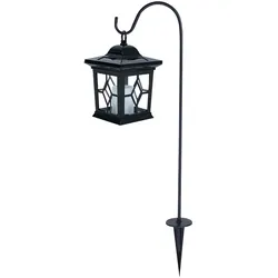 Steckleuchte Solarlampe Erdspieß Solarlampen Terrassen Flackerlicht Solar Außen Steckleuchten im Laternen Design, schwarz, 1x LED, LxBxH 14,3x14,3x19 cm