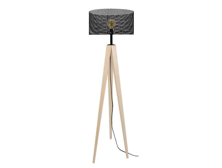 Lampadaire bois naturel abat-jour métal noir