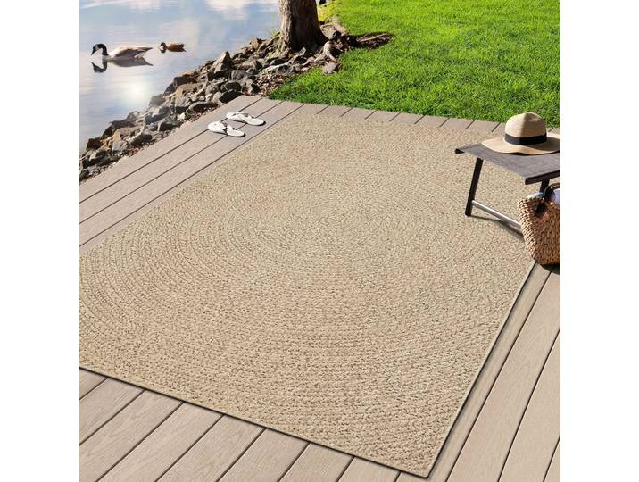 Teppich MERINOS Kenzy , beige (natur), H:10mm Ø:80cm, Polypropylen, Teppiche, Teppich, robuster In- und Outdoor Teppich im natürlichen Jute-Look, wetterfest