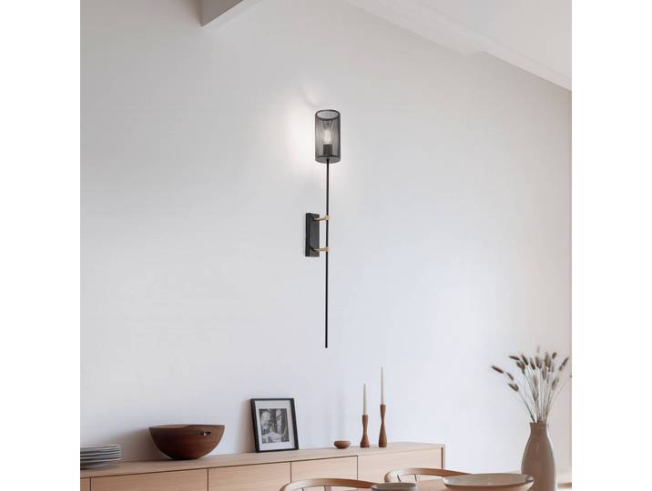 Wandfakkel Alek, dimbaar, zwart, Woon-/ Eetkamer, metaal, Wandlamp