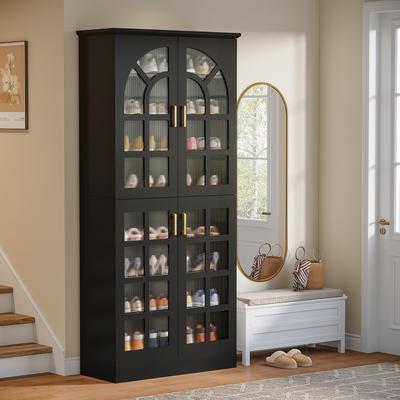 Lee Tall Accent Storage Cabinet with LED Lights, 4 Doors and 8 Tiers