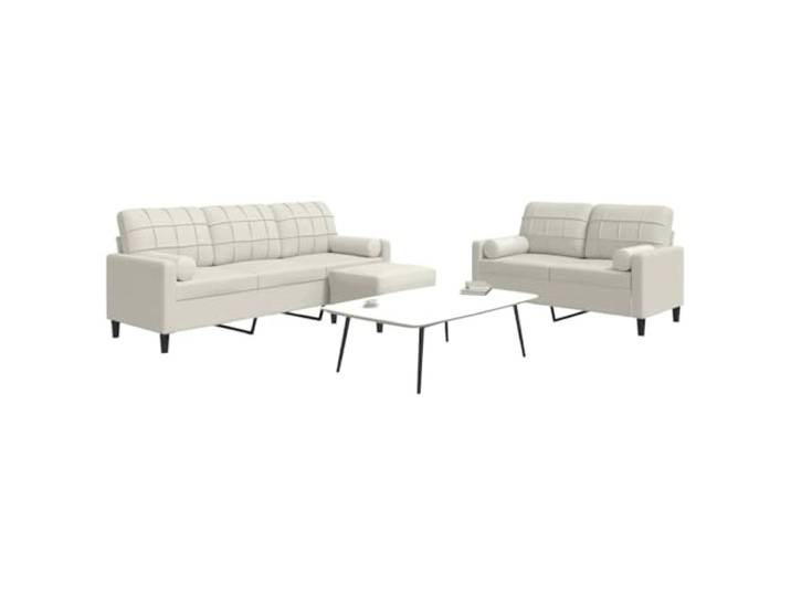 HEFZGDB 3-TLG. Sofagarnitur mit Kissen und Nackenrollen in Creme Samt – Weiche Velours Polsterung und Robustes Metallgestell Stabilität im Wohnzimmer,