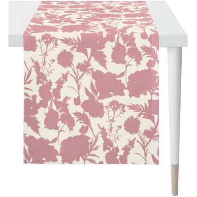 Tischdecke APELT "7002", rosa (rose), B:48cm L:140cm, Obermaterial: 75% Baumwolle, 25% Polyester, Tischdecken, Tischdecke, Stilisierte Sommerblüten als Faux-Uni all-over