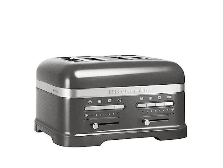 KitchenAid Artisan 4-Scheiben-Toaster Absenkautomatik Medaillon-Silber Röstet für die ganze Familie gleichzeitig; 7 Bräunungsstufen, Sandwich-Aufsatz und ikonisches Metallgehäuse