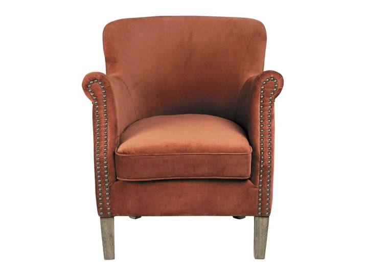 Fauteuil velours orange brûlé