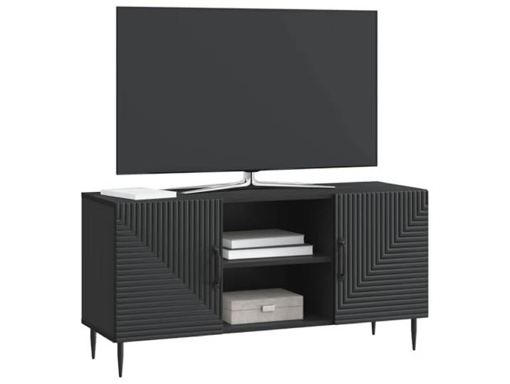 GKHPYURE TV-Schrank, Schwarz, Holz, 102 x 34,5 x 50 cm Verstellbare Einlegeböden, verjüngte Metallbeine, Griffe, Vintage-Stil