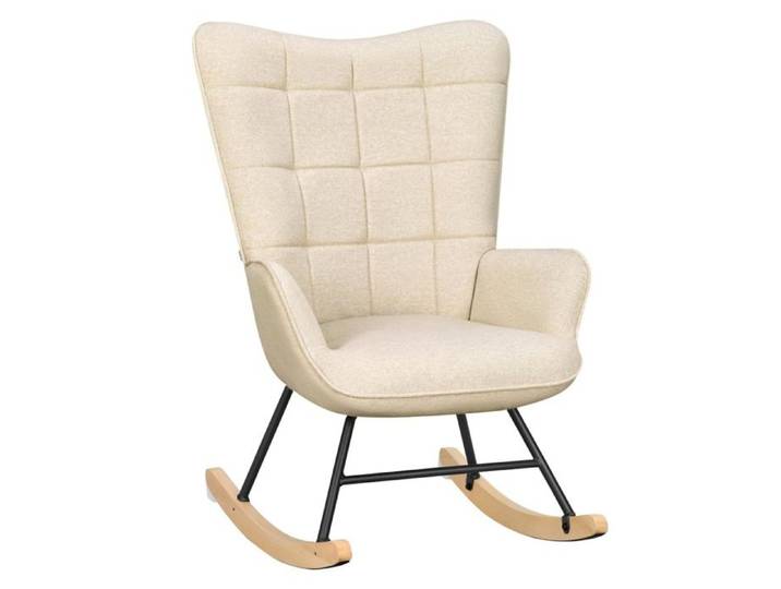 Fauteuil à Bascule Adulte WOLTU Fauteuil à Oreilles Rembourré Flannelette imprimée 79x68x94cm Beige