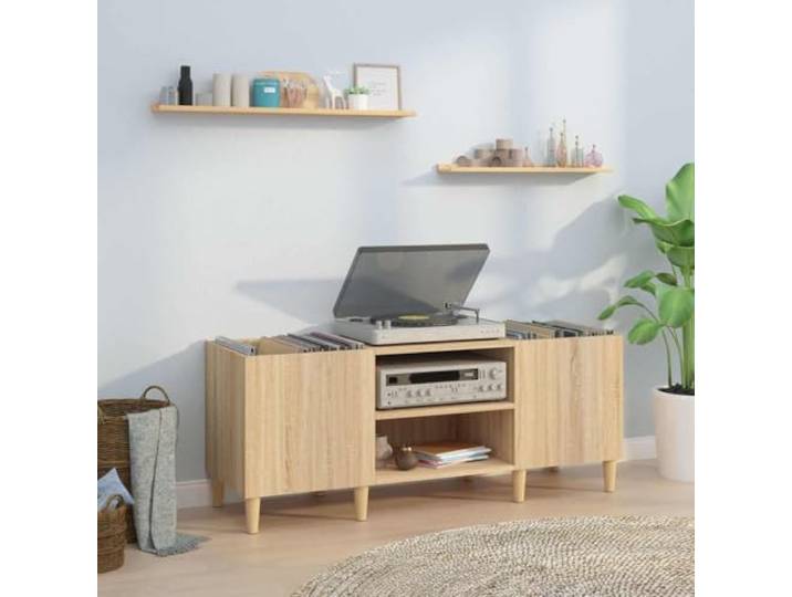 ZXQVLMRS Schallplattenschrank Holzwerkstoff Plattenspielertisch Stabiles Design, Vielseitige Nutzung, Mit Eukalyptusholz-Füßen