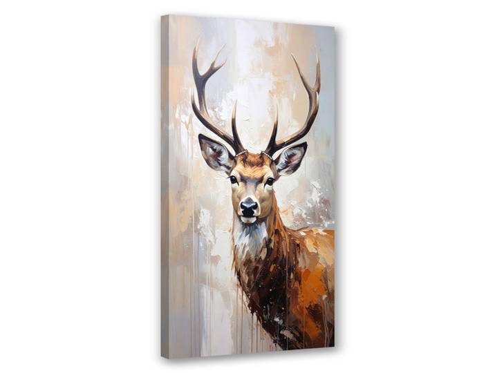 Feeby Leinwandbild Porträt eines Hirsches Naturtiere beige 60x120cm, Grau, Tiere, Rechteckig, 60x120 cm, Bilder & Rahmen, Bilder, Leinwandbilder