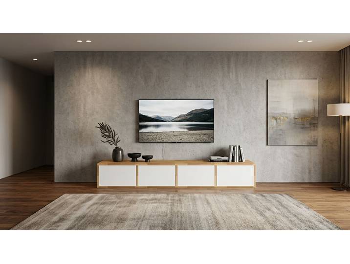 Meuble TV large sur mesure Hêtre Naturel huilé