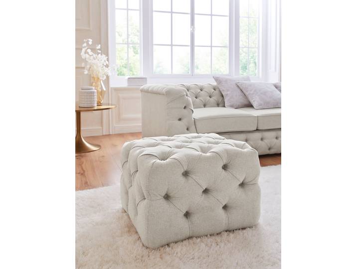 Polsterhocker HOME AFFAIRE Kalina , beige (creme), B:65cm H:42cm T:55cm, Struktur (100% Polyester);Samtoptik (100% Polyester);NaturlEDER (100% Leder), Hocker, Polsterhocker, mit klassischer Chesterfield-Knopfheftung, passend zur Serie Kalina