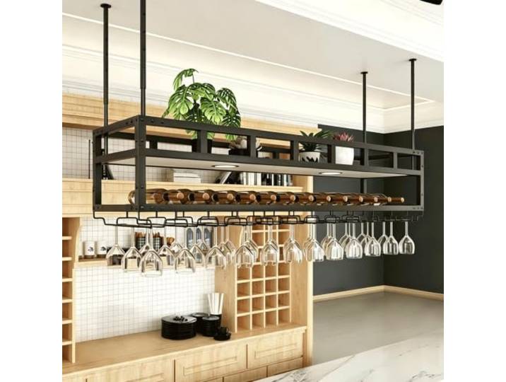 Cenz-888 Weinregal Deckenweinregal for Die Hausbar Aufbewahrungsregal for Weingläser(Schwarz,XL)