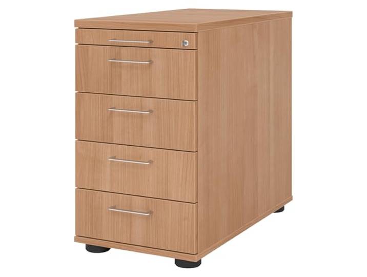 bümö Schreibtisch Schrank abschließbar, Schubladenschrank Holz in Nussbaum, Container mit Schubladen - Schubladen Schrank Büro, Schreibtisch Container od. Schreibtisch Kommode mit Bügelgriffe