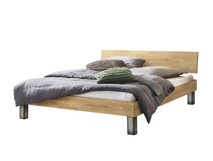 Bettgestell, Massivholz Eiche, Braun, 166×214 cm, Stabil, Klassisch