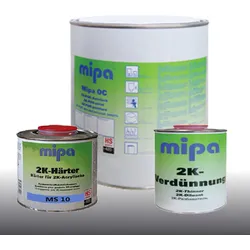 MIPA 2K OC HS AUTOLACK-Set in 1Ltr Wunschfarbe VOC + 500ml Härter MS10 kurz + 500ml Verdünnung normal