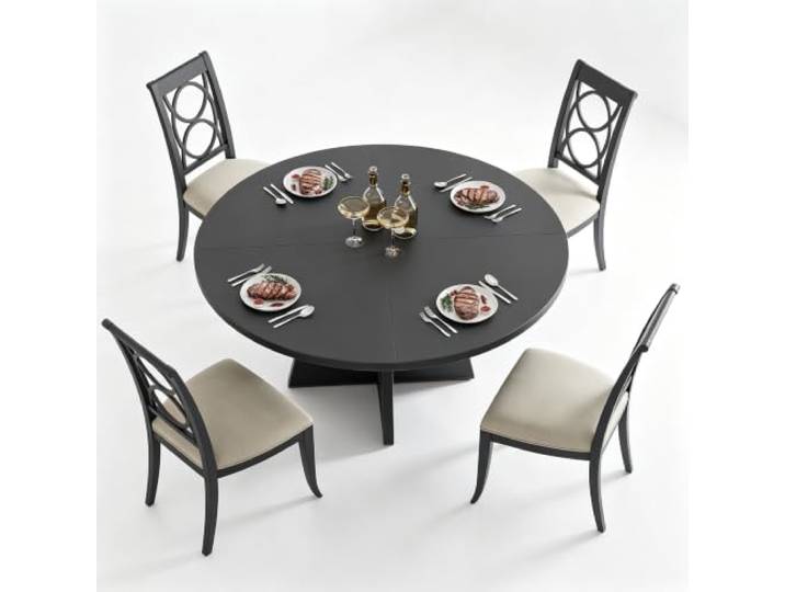 Koioplie Esstisch rund 120 cm Mittelfuß Landhaus 4–6 Personen Schwarz Runde Platte, Massiver Kreuzsockel, 4–6 Sitzplätze, Landhausoptik