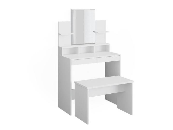 Vicco Schminktisch Ania, Weiß, 80 cm mit Spiegel und Bank, Holzwerkstoff, 4 Fächer, 2 Schubladen, Rechteckig,Rechteckig, 80x139.6x40 cm, Schlafzimmer, Schminktische
