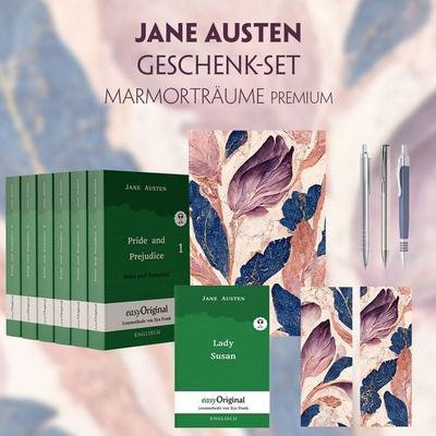 Jane Austen Geschenkset - 7 Bücher (Softcover + Audio-Online) + Marmorträume Schreibset Premium, Set von Jane Austen, EasyOriginal Verlag,