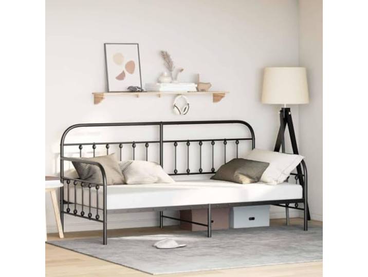 RJPLMFV Tagesbettgestell, Schwarz, 90 x 200 cm, Stahl Mattes Finish, fester Lattenboden, Verwendung für Doppelsitz und Bett, für Gäste