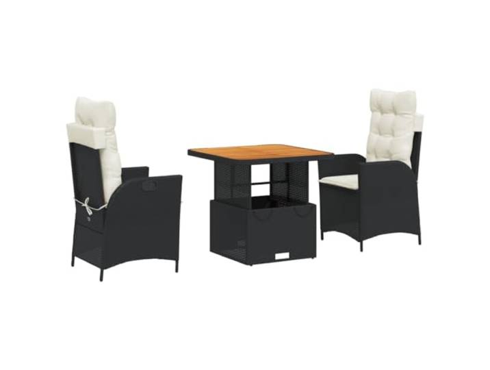 PUGYNBK Esszimmer-Set für den Garten, 3-teilig, synthetisches Rattan, Schwarz