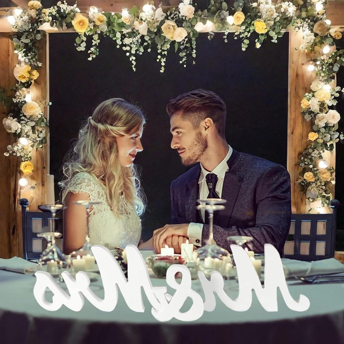 Houten Mr & Mrs Tekst Bruiloft Letters Wit - Tafel Decoratie voor Bruiloft en Jubileum