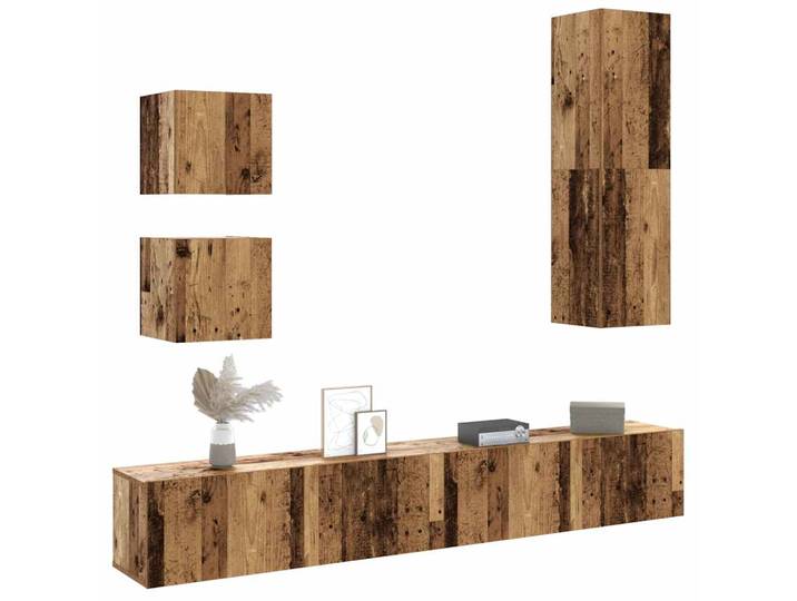 vidaXL 5-tlg. TV-Schrank-Set Wandmontage Altholz-Optik Holzwerkstoff