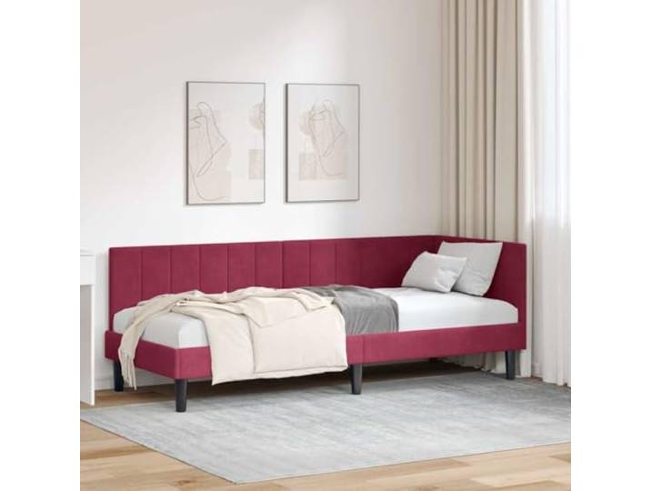 RJPLMFV Bettgestell, Winkel, Bordeaux, 80 x 200 cm, Stoff Struktur in L-Form, Höhe 31 cm, Lattenrost inklusive, Kopf wendbar, Trockenreinigung