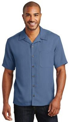Port Authority S535 Easy Care Camp Shirt in Blue size 4XL   Polyester/Rayon Blend