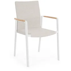Gartenstuhl Jalisco mit Teakholz Armlehnen, modernes Design, wasserabweisend, beige, stapelbar