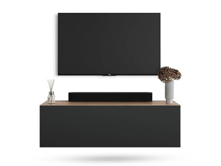 Planetmöbel West TV-Schrank, Fernsehtisch 100 cm lang, TV-Board für Fernseher bis 55 Zoll, TV Board viel Stauraum, lowboard hängend, Fernsehschrank 100 x 30 x 37,5 cm, anthrazit