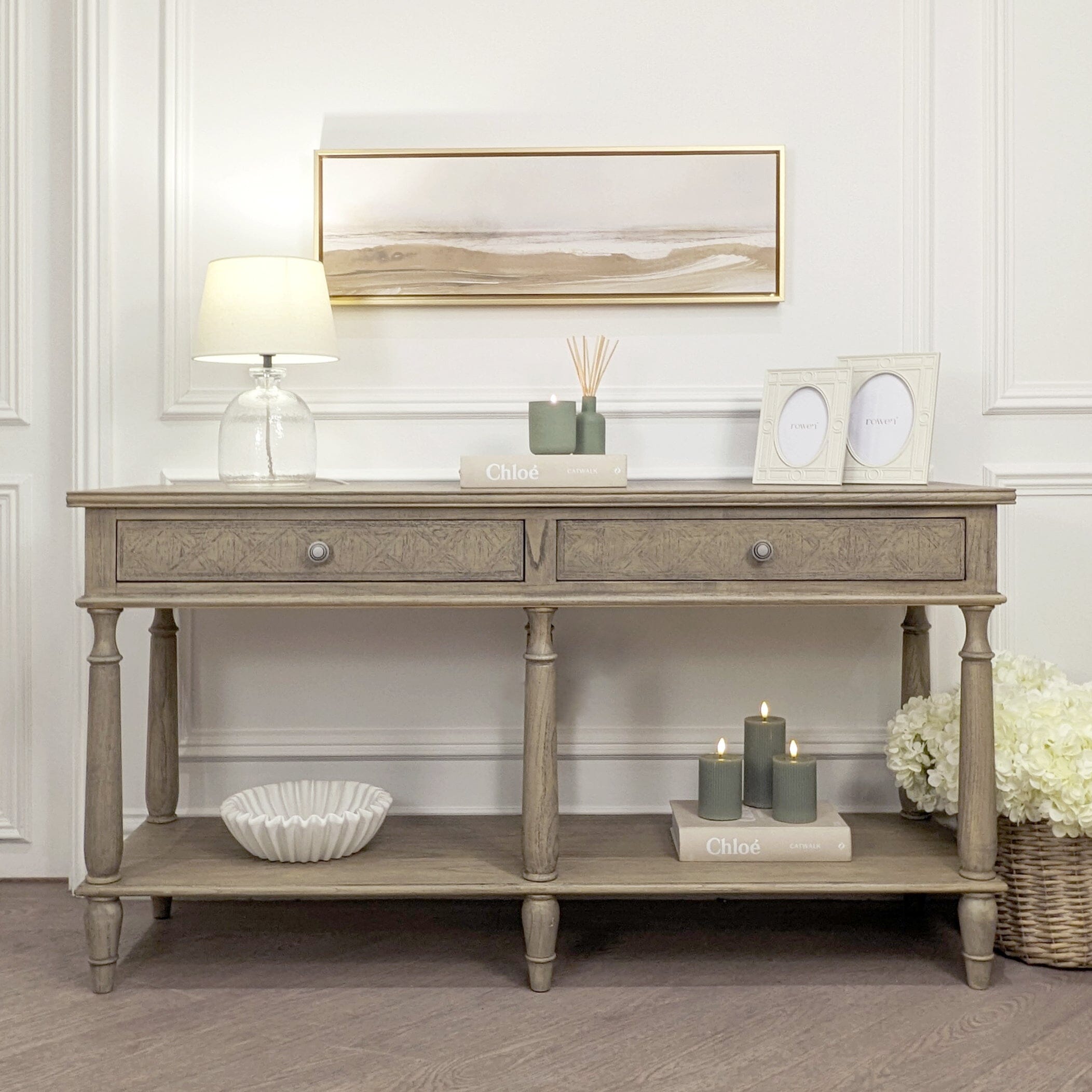 Elysium Natural Wood Large 2 Drawer Console Table