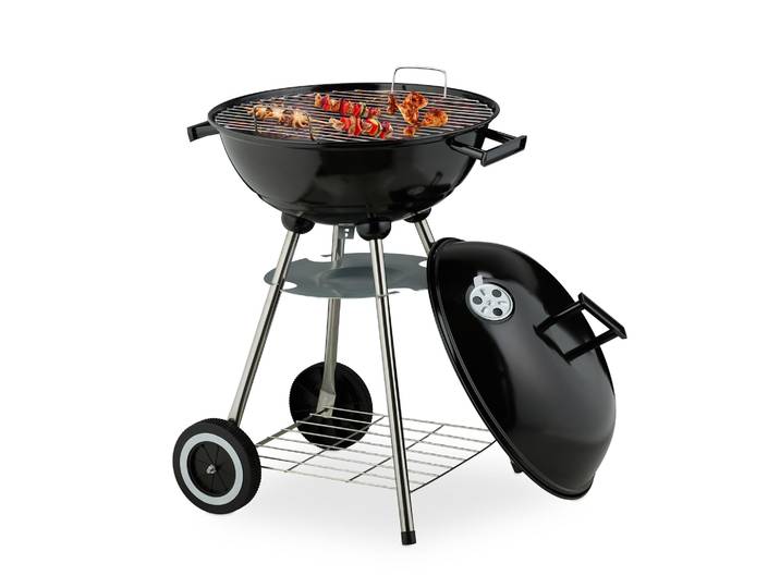 Grosser Kugelgrill mit Rädern Schwarz-Silber