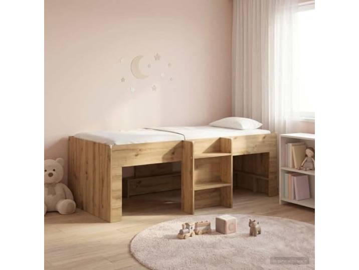 RJPLMFV Bettgestell für Kinder, 80 x 200 cm Holzwerkstoff, integrierte Leiter, Aufbewahrung unten, transparente TPE-Schutzvorrichtung