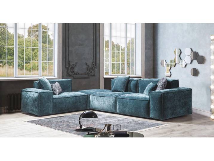 JVmoebel Ecksofa Blaue Wohnlandschaft aus Stoff mit Polyätherschaum-Polsterung, Made in Europa