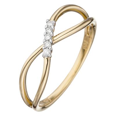 Diamantring JOBO Gr. 54, gelb (gelbgold 585), Fingerringe, Damen, 54, SI = kleine Einschlüsse, Diamanten Gelbgold 585, Diamanten, Gelbgold 585, Diamantring, 585 Gold mit 5 Diamanten