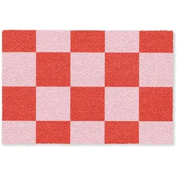 FUSSMATTE Schachbrettmuster - Rot - Rosa - Würfel Türmatte 120x80 cm