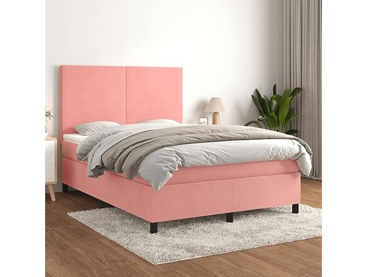 RJPLMFV Veloursbett, 140 x 200 cm, mit Taschenfederkernmatratze Verstellbarer Kopf, Rückenstütze, mittlere Festigkeit, weicher Matratzenschoner, Handbuch im Lieferumfang enthalten