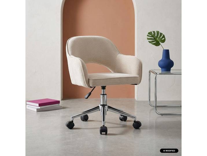 Sweeek - Chaise De Bureau Enfant À Roulettes Ajustable Tissu Chenille Beige - Jim Kid