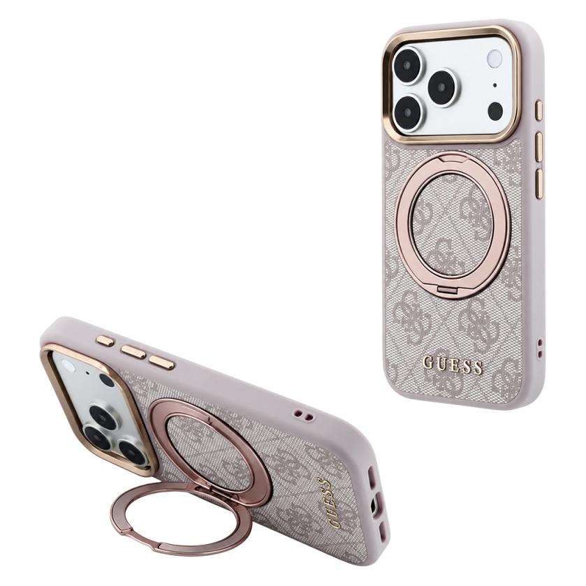 Guess PU 4G Ring Stand kryt iPhone 18 Pro růžová / Zadní kryt / MagSafe / Apple iPhone 18 Pro (Apple iPhone 17 Pro, Apple iPhone 18 Pro) (GUHMP18L6PS4RSCLP)
