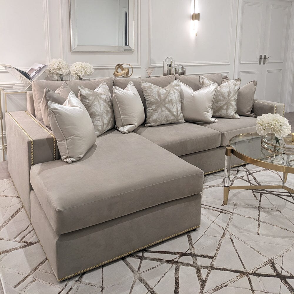 Kiara Mink Velvet Sofa Collection With Brass Studs, 2 Seater Footstool