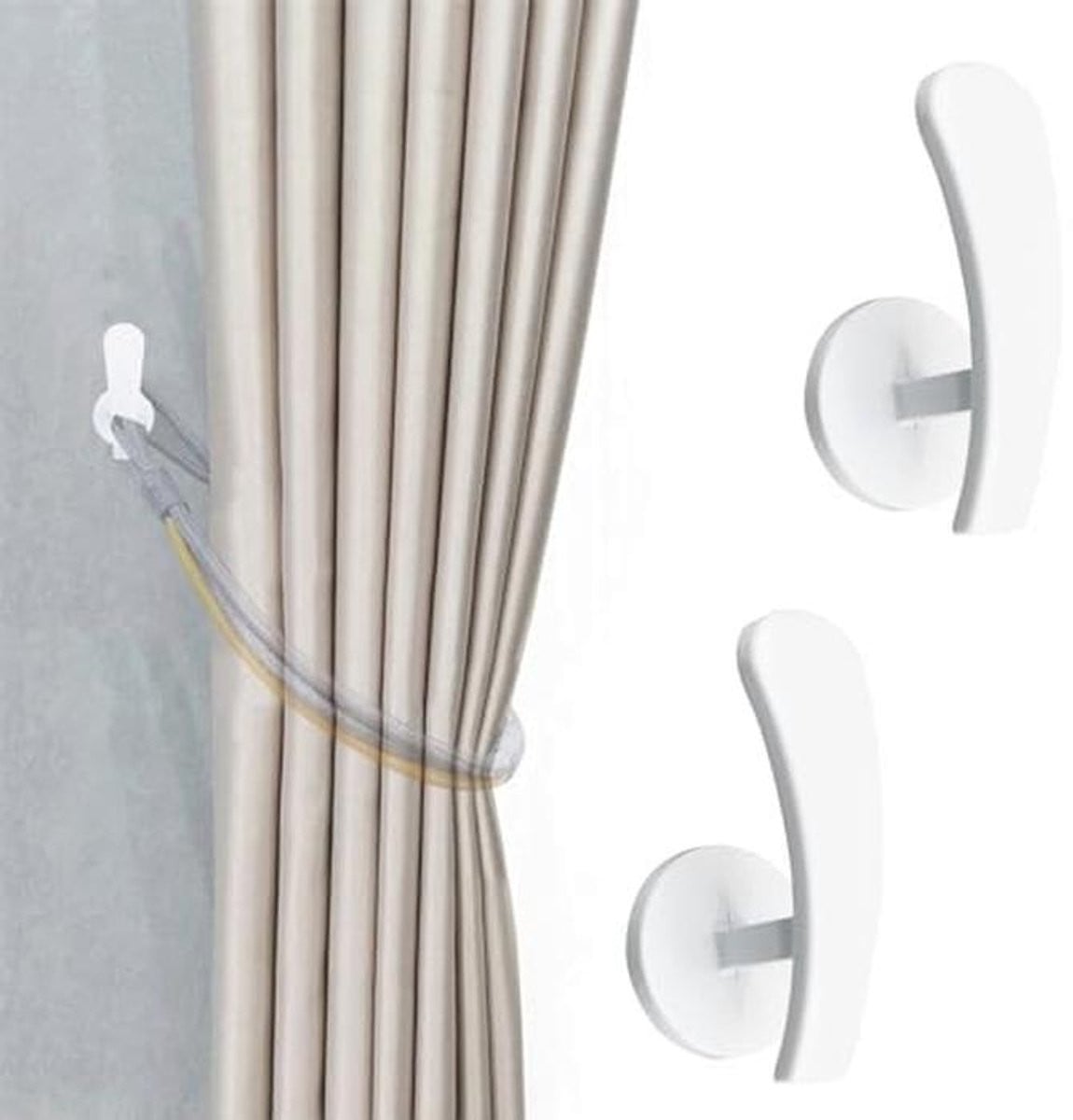 Zelfklevende Wandgemonteerde Gordijnhouders - 2 Stuks - Wit - Metalen Haken