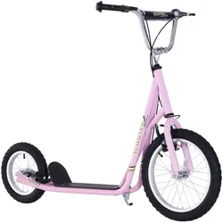HOMCOM Kinderroller mit Bremsen 16/12 Zoll Rosa