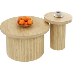 Couchtischset rund 66x40 cm und 40x46 cm Naturholz, flexibles Design, 2 Tische für vielseitige Nutzung